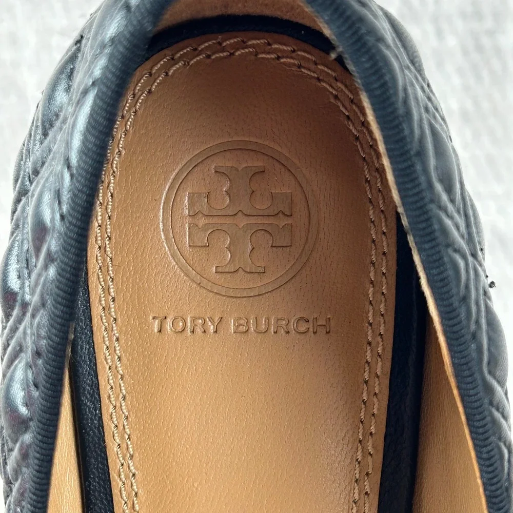 Tory Burch Marion Quilted Ballet Flats Black Nappa Leather Bow 9.5M 43080